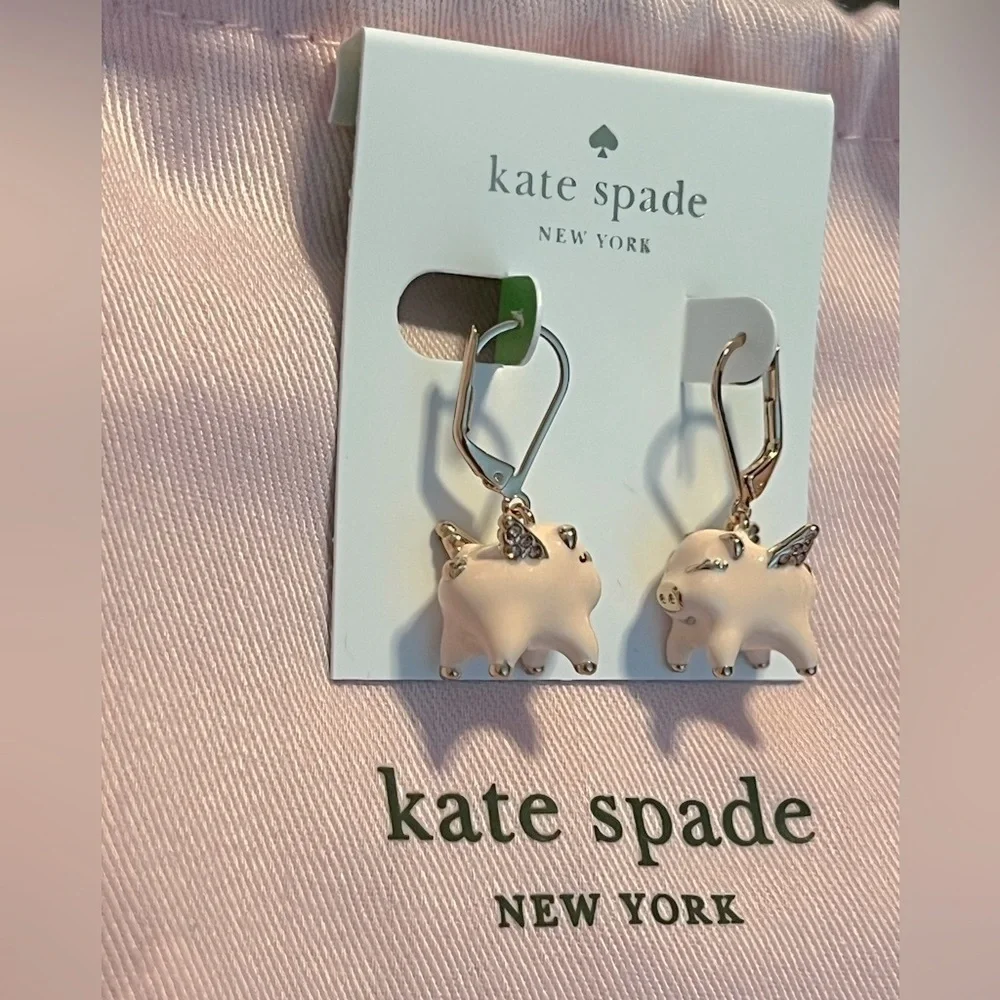Spade Authentic Cute Fashion Drop Flying Pig Leverback Pink and Rose Gold